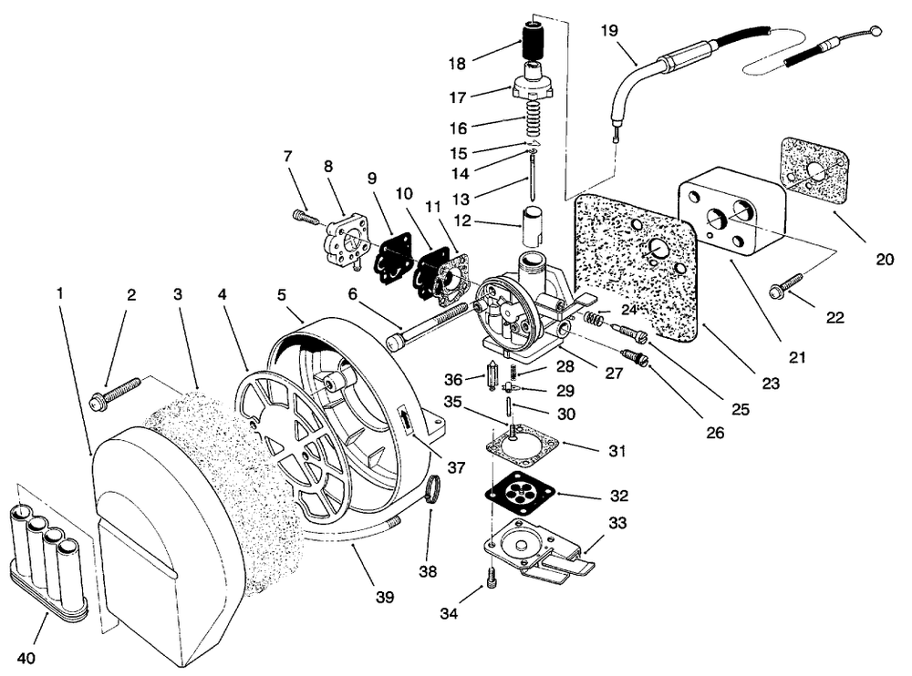 Carburetor & Air Cleaner Assembly Diagram and Parts List for 30941 69000001 - 69999999 Toro Leaf Blower / Vacuum
