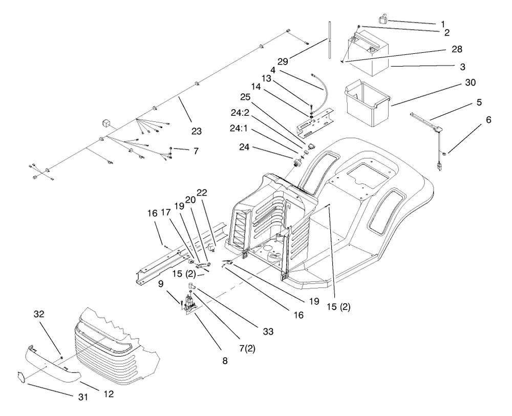 Electrical Assembly Diagram and Parts List for 71189 7900001 - 7999999 Toro Lawn Tractor