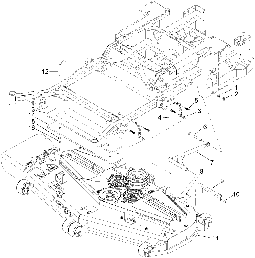 Deck Connection Assembly Diagram and Parts List for 74268TE (250000001-250999999)(2005) Toro Lawn Mower