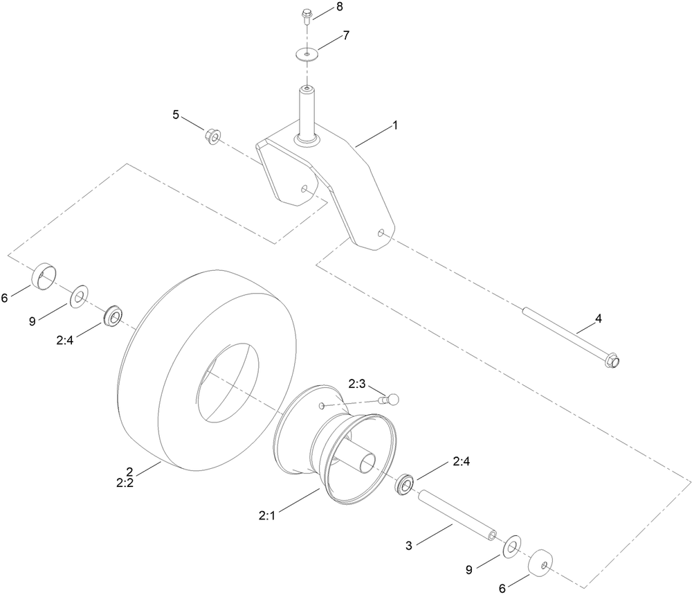 Caster Wheel Assembly Diagram and Parts List for 75306 412300000 - 999999999 Toro Lawn Tractor