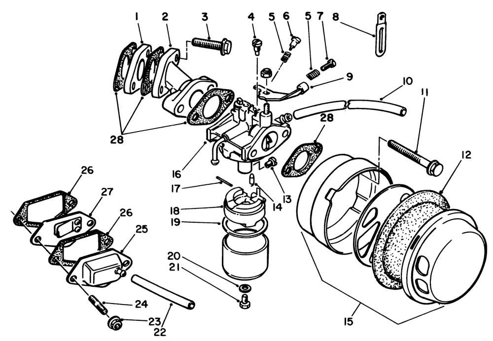 Carburetor Assembly Diagram and Parts List for 58410 7000001 - 7999999 Toro Edger