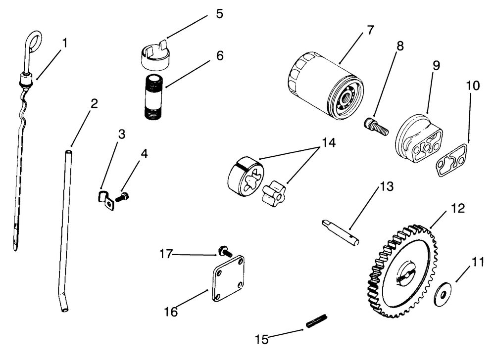 Oil Dip Stick, Filter & Pump Diagram and Parts List for 30718 4900001 - 4999999 Toro Lawn Tractor