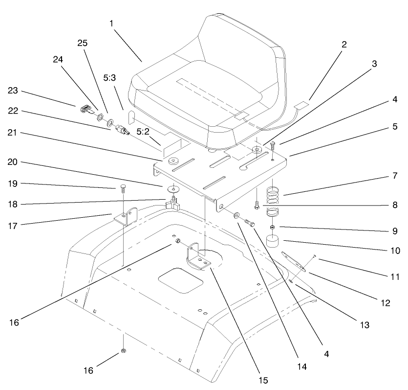 Seat Assembly Diagram and Parts List for 72070 9900001 - 9999999 Toro Lawn Tractor