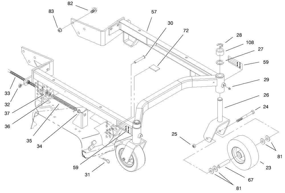 Carrier Frame Diagram and Parts List for 30147 990001 - 999999 Toro Lawn Mower