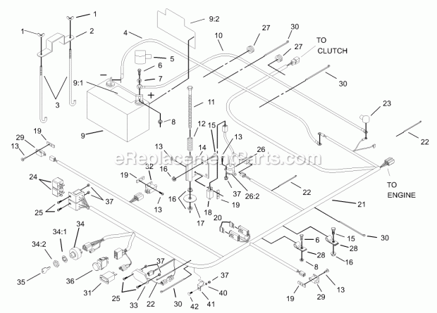 Electrical System Assembly Diagram and Parts List for 74177 230000001-230007000 Toro Lawn Mower