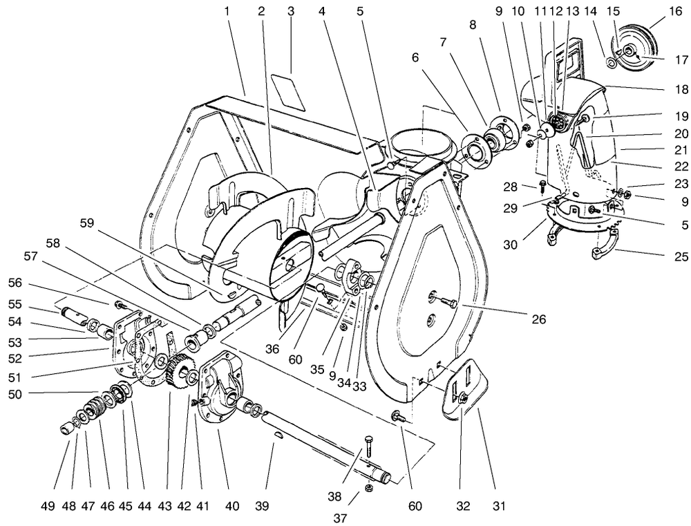 Auger Assembly Diagram and Parts List for 38072 9900001 - 9999999 Toro Snow Blower