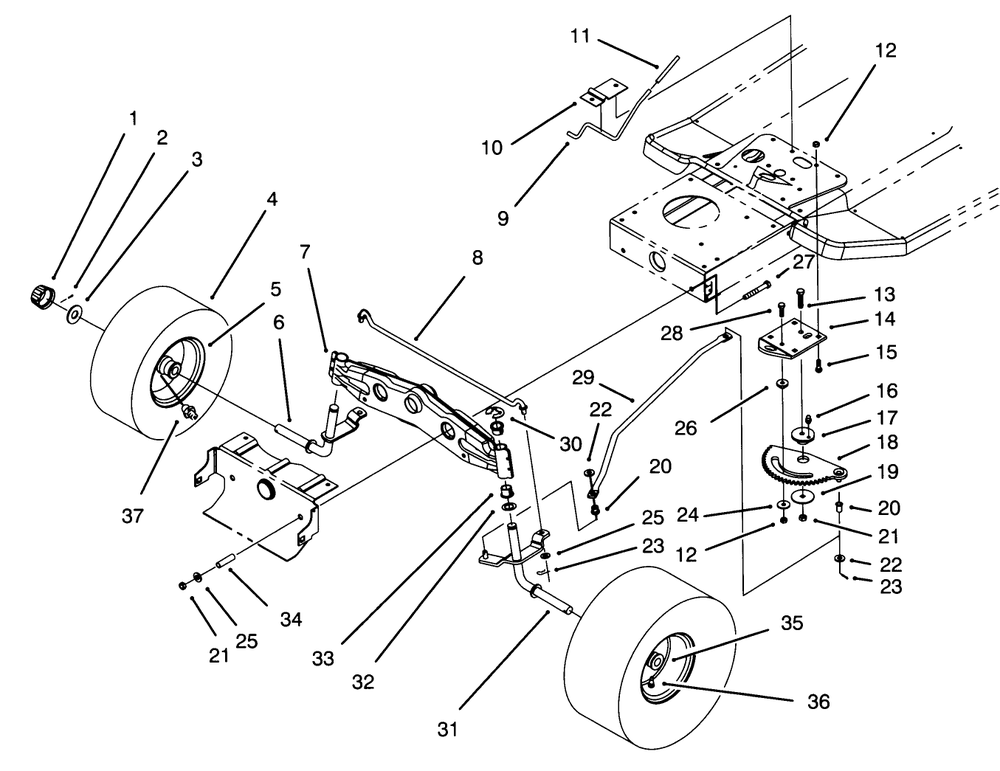 Front Axle Assembly Diagram and Parts List for 71200 5900001 - 5910000 Toro Lawn Tractor