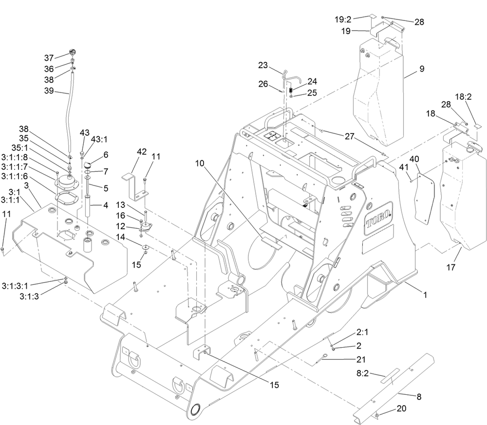 Frame Assembly Diagram and Parts List for 22531 400000000 - 405539999 Toro Lawn Tractor Accessories