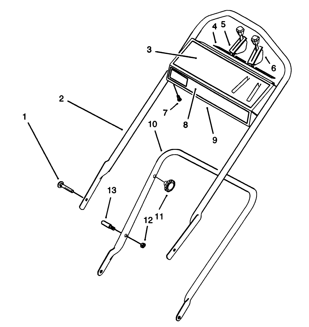 Handle Assembly Diagram and Parts List for 16212B 39000001 - 39999999 Toro Lawn Mower