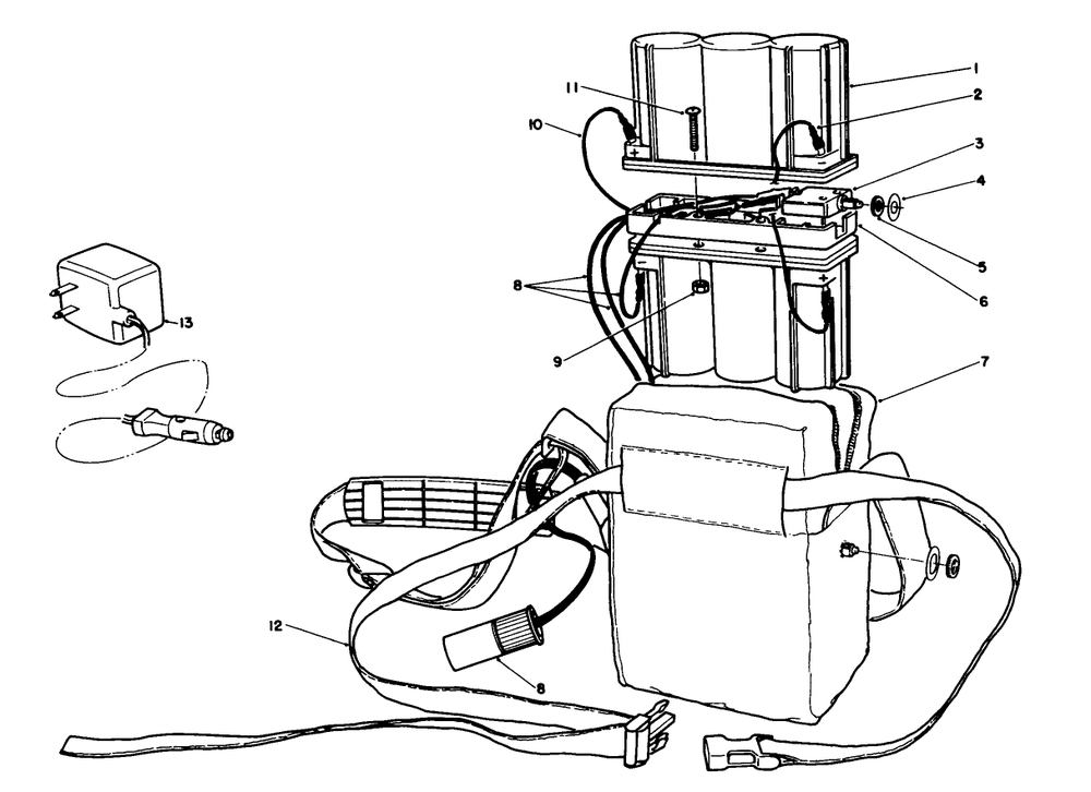 Battery Pack Assembly Diagram and Parts List for 51790 0000001 - 0999999 Toro Leaf Blower / Vacuum