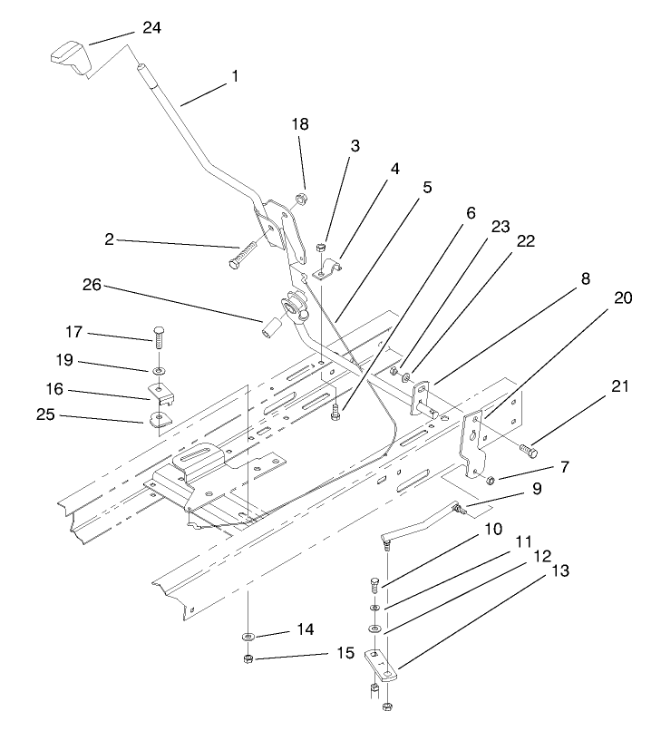 Shift Assembly Diagram and Parts List for 71201 8900001 - 8999999 Toro Lawn Tractor