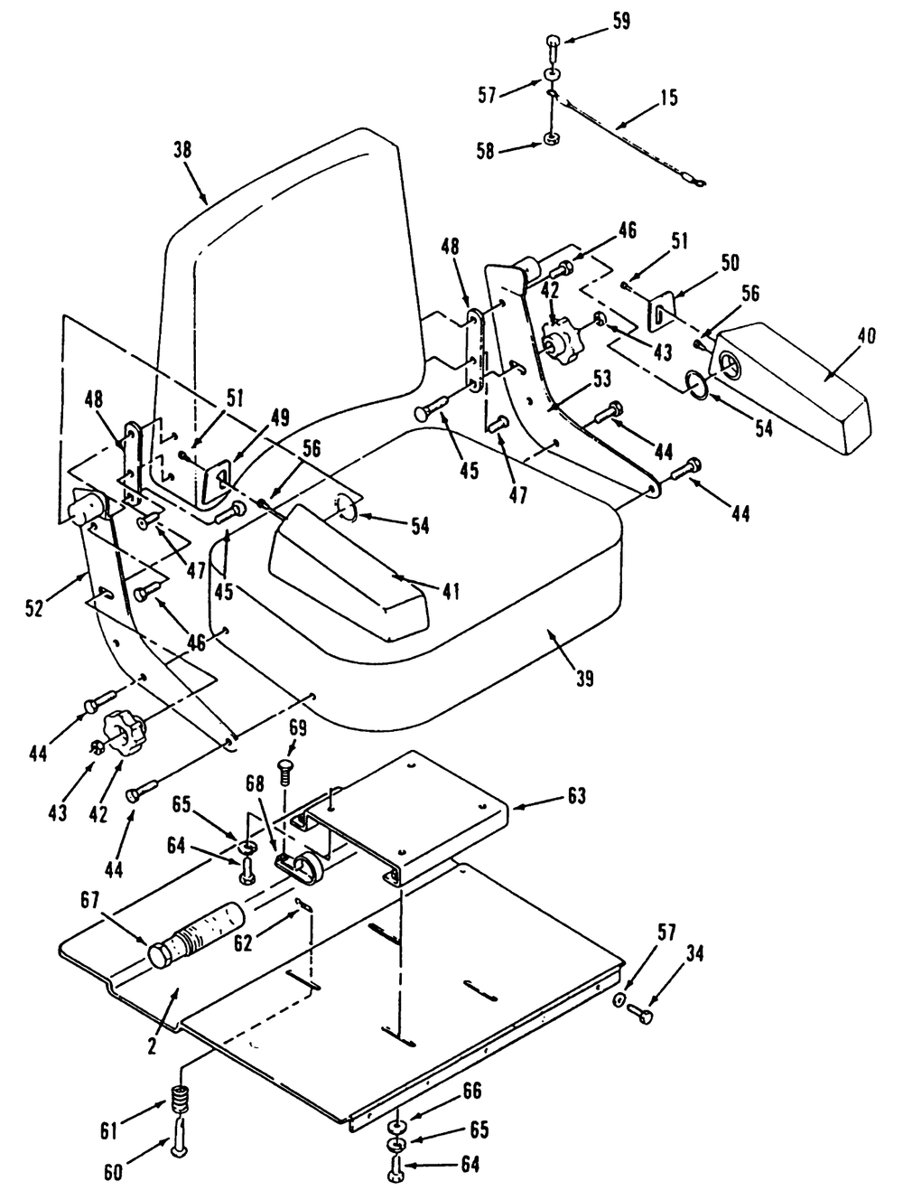 Seat Diagram and Parts List for 74140 49000001 - 49999999 Toro Lawn Tractor
