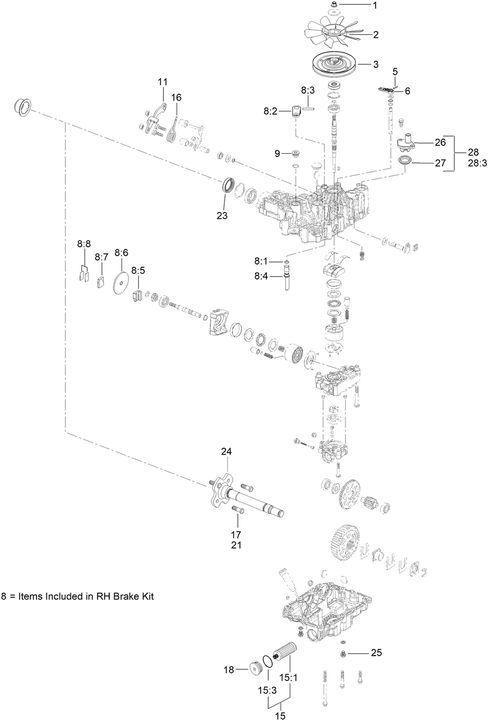 Lh Transmission Assembly No. 138-5838 Diagram and Parts List for 72504TE 414556000 - 999999999 Toro Lawn Mower