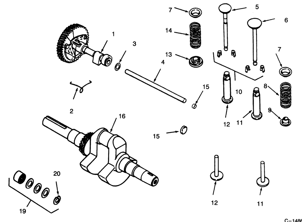 Camshaft, Crankshaft And Valves Diagram and Parts List for 73380 4900001 - 4999999 Toro Lawn Tractor