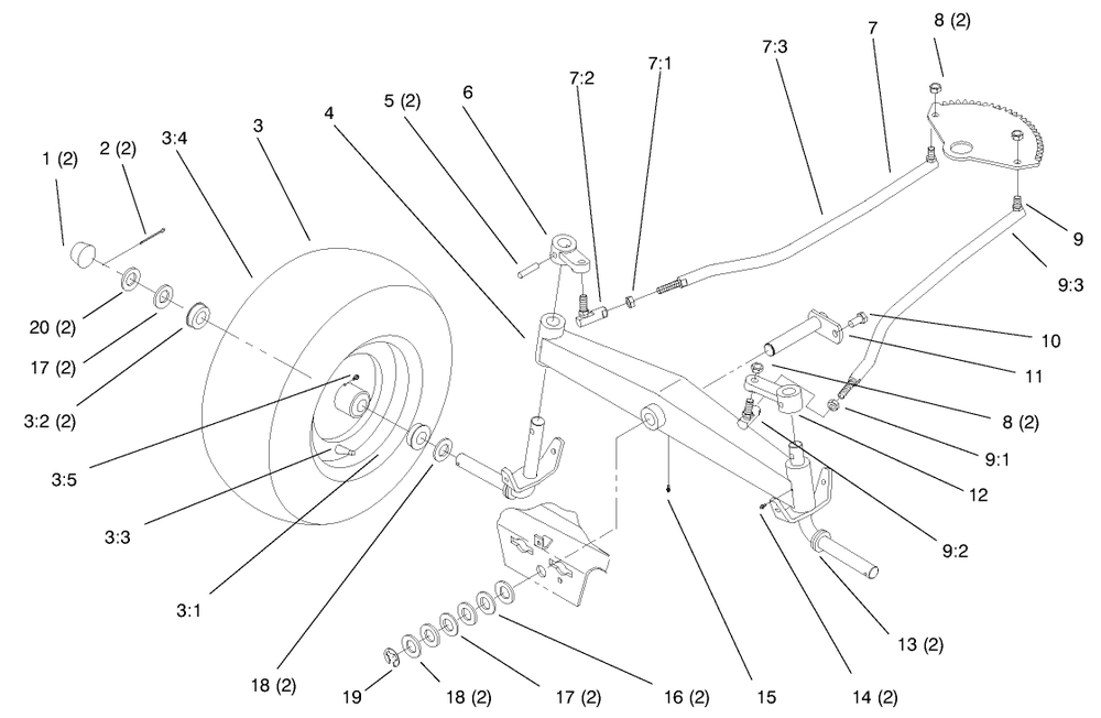 Front Axle Diagram and Parts List for 72045 7900001 - 7999999 Toro Lawn Tractor