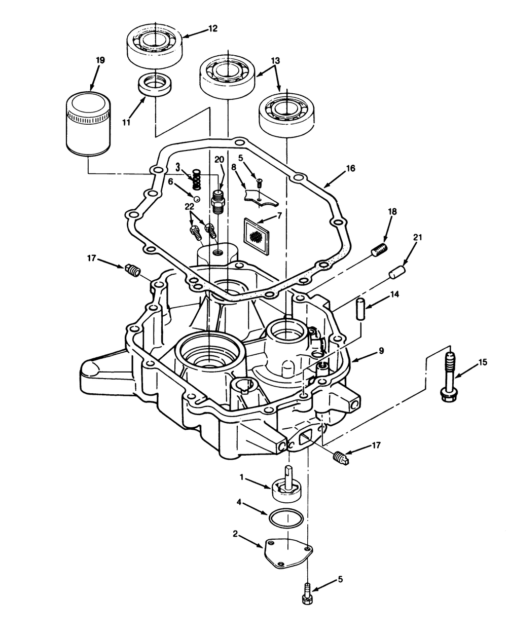 14hp Engine Oil Base & Pump Assembly Diagram and Parts List for 22-14O501 1000001 - 1999999 Toro Lawn Tractor