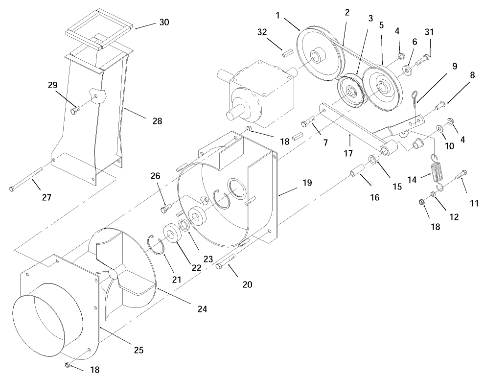 Blower Assembly Diagram and Parts List for 79434 890001 - 890522 Toro Lawn Tractor