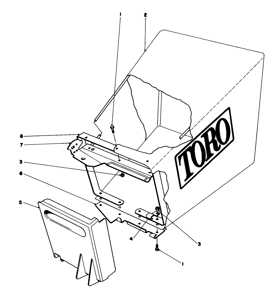 Grass Bag Assembly Diagram and Parts List for 20755 2000001 - 2999999 Toro Lawn Mower