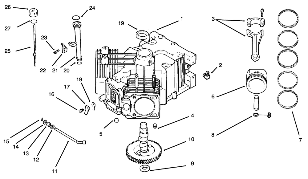 Crankcase Diagram and Parts List for 30191 590001 - 599999 Toro Lawn Tractor Accessories