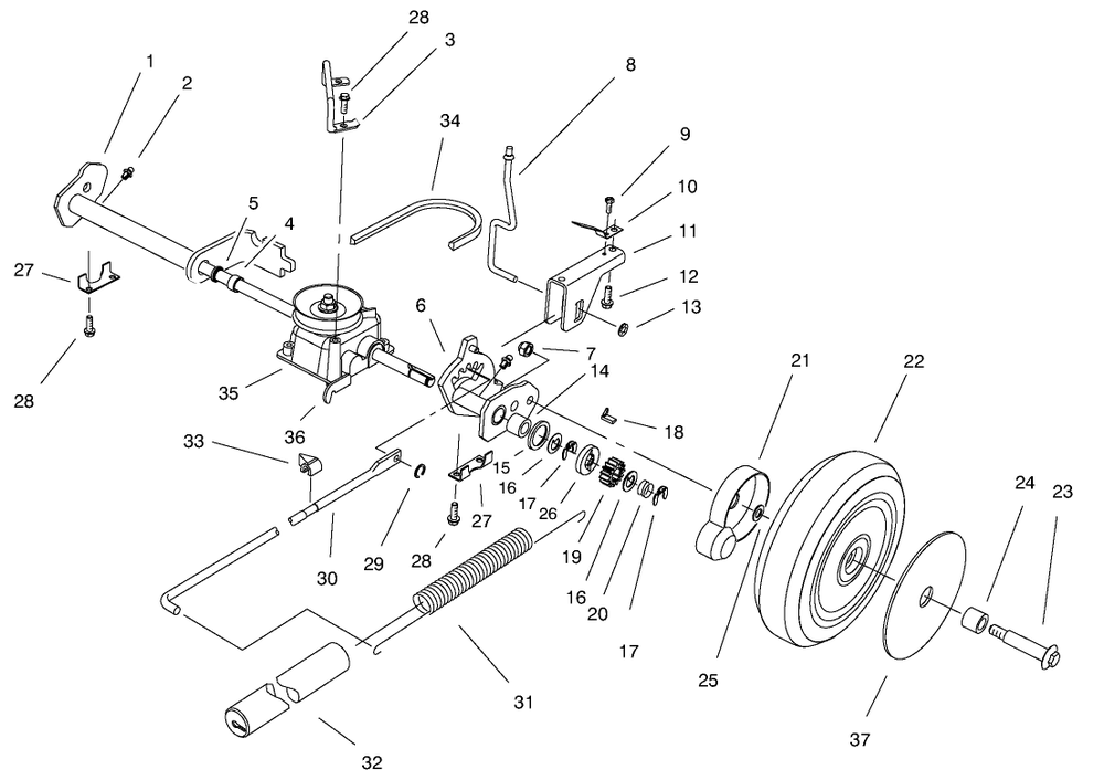 Rear Axle Assembly Diagram and Parts List for 20822 7900001 - 7999999 Toro Lawn Mower