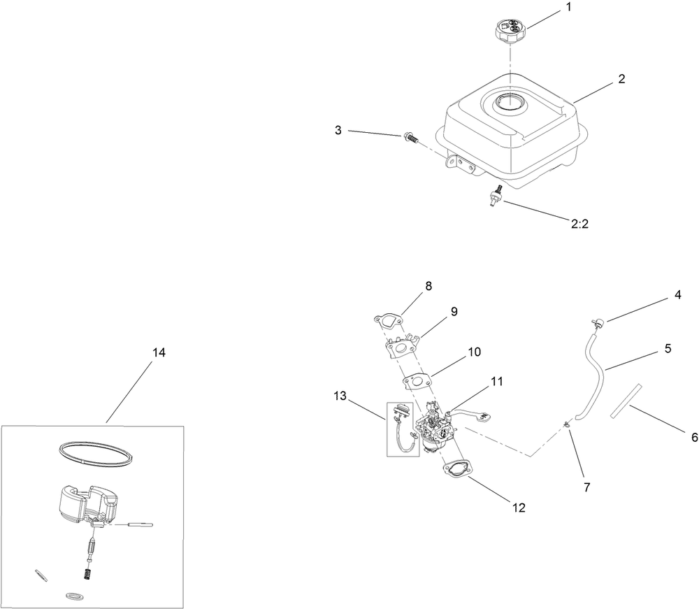 Fuel System And Carburetor Assembly Diagram and Parts List for 38755 409000000 - 411499999 Toro Snow Blower