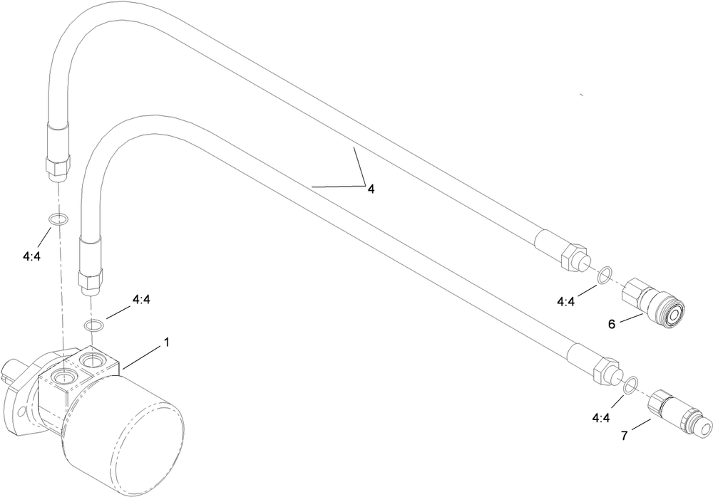 Hydraulic Hose And Motor Assembly Diagram and Parts List for 23102 318000001 - 318999999 Toro Cultivator