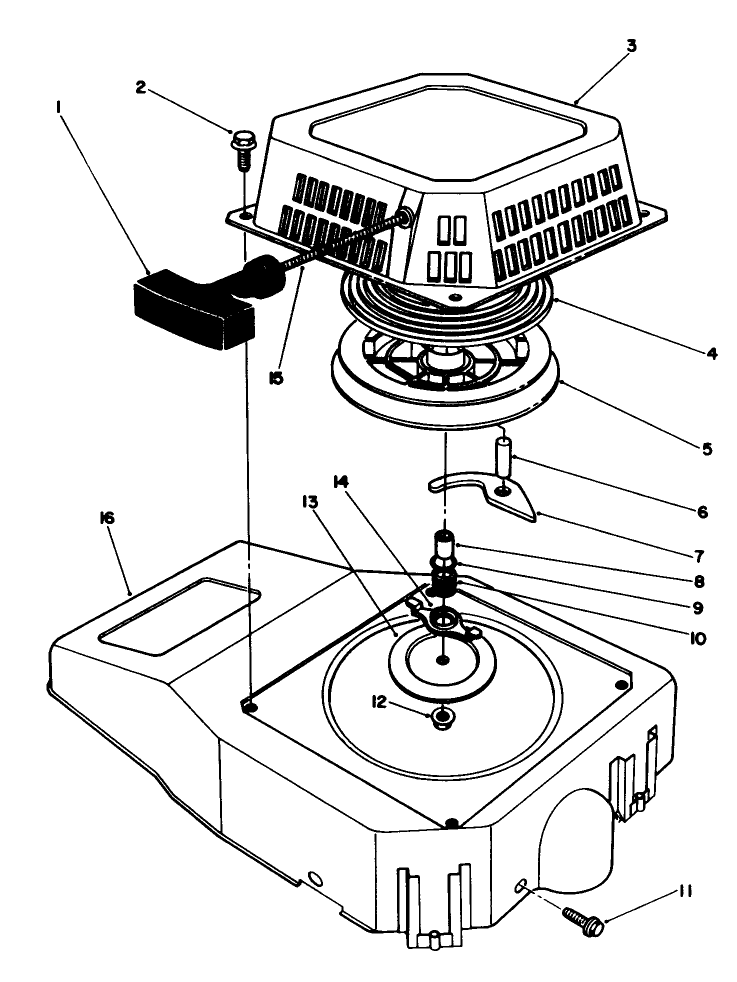 Recoil Assembly Diagram and Parts List for 20624 6000001 - 6999999 Toro Lawn Mower