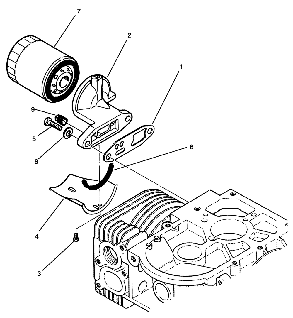 Oil Filter Assembly Diagram and Parts List for Y1-20OE03 2000001 - 2999999 Toro Lawn Tractor