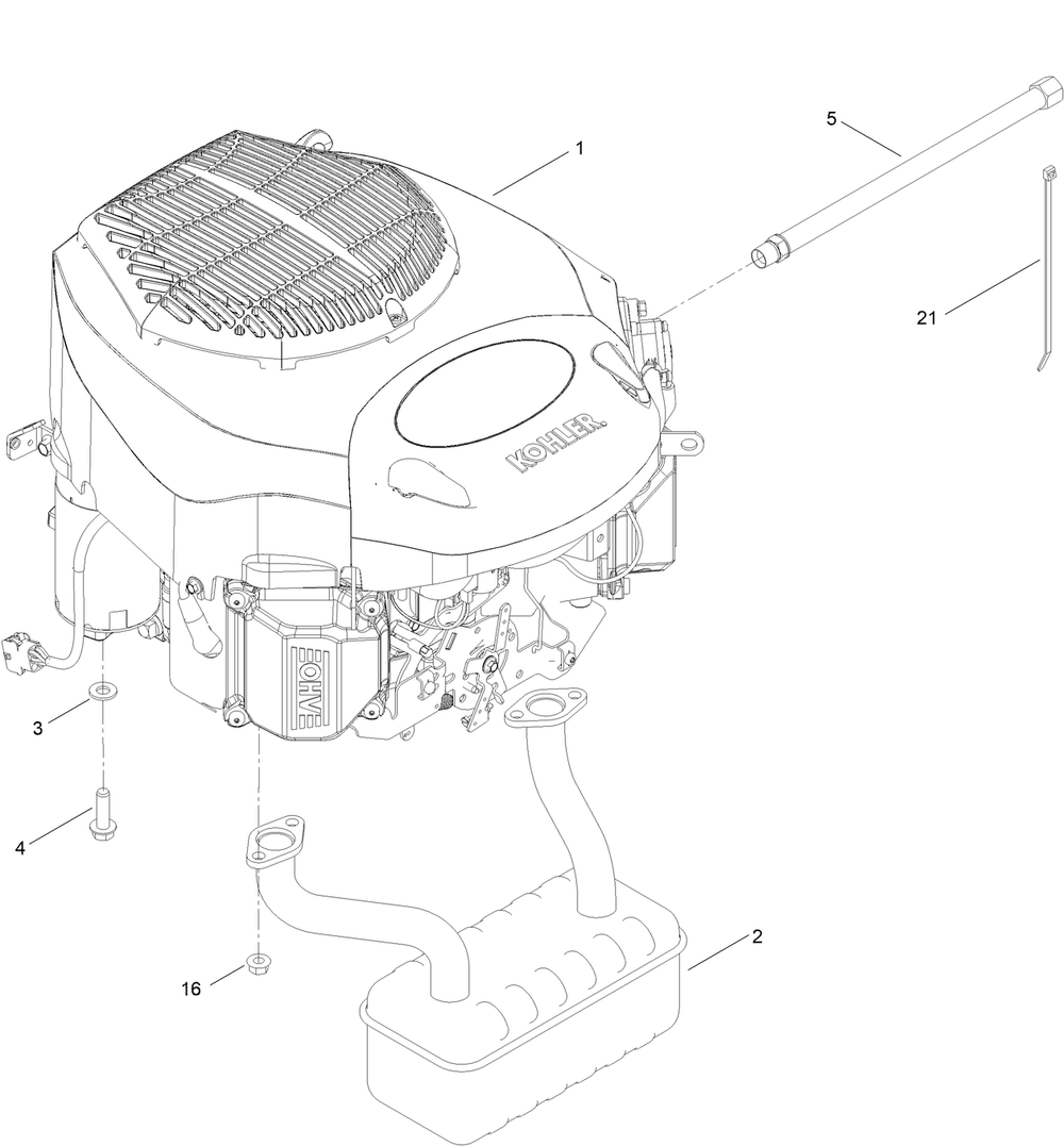 Engine And Muffler Assembly Diagram and Parts List for 74898 412800000 - 999999999 Toro Lawn Tractor
