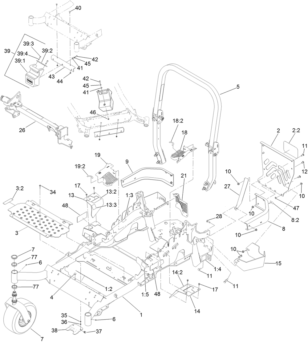 Frame, Caster And Z Stand Assembly Diagram and Parts List for 74902TE (316000001-316999999)(2016) Toro Lawn Mower
