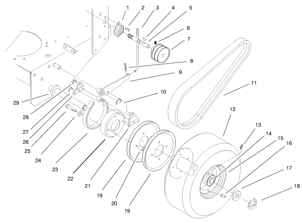 Axle, Brake, Wheel Drive And Belts Diagram and Parts List for 30165 990001 - 999999 Toro Lawn Tractor Accessories