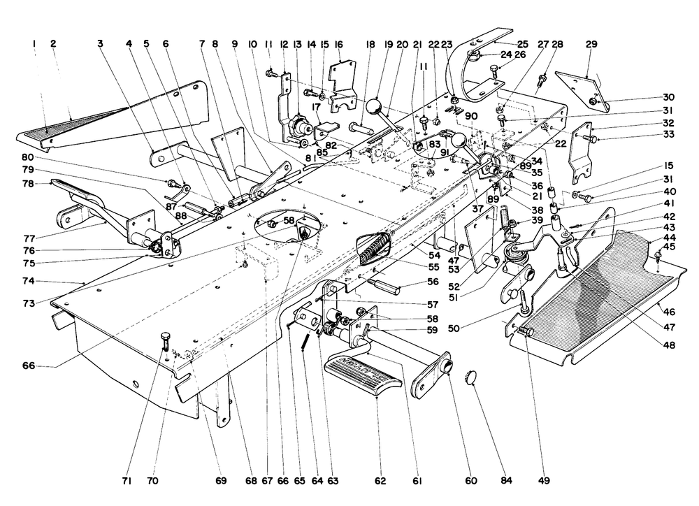 Chassis Assembly Diagram and Parts List for 55051 0000001 - 0999999 Toro Lawn Tractor