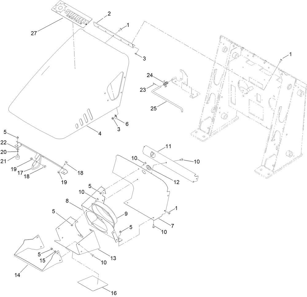 Hood And Fan Assembly Diagram and Parts List for 22321G 413000000 - 999999999 Toro Lawn Tractor Accessories