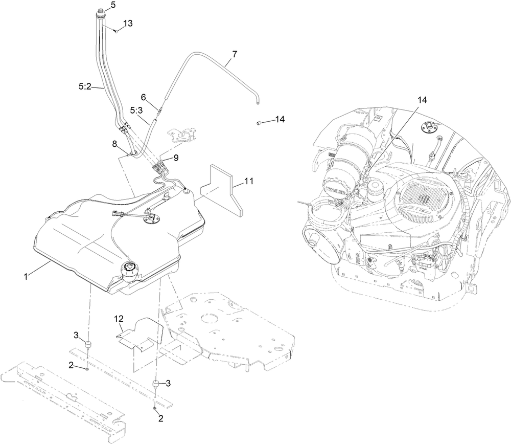 Fuel Tank Assembly Diagram and Parts List for 74090 413000000 - 414087803 Toro Lawn Tractor