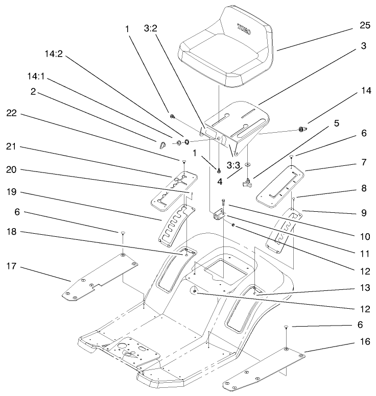 Rear Body & Seat Assembly Diagram and Parts List for 71198 9900001 - 9999999 Toro Lawn Tractor