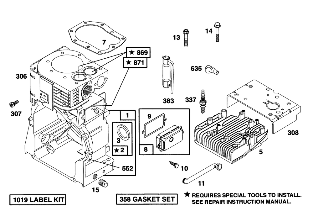 Engine Briggs & Stratton Model 190406-6142-01 Diagram and Parts List for 38570 4900001 - 4999999 Toro Snow Blower