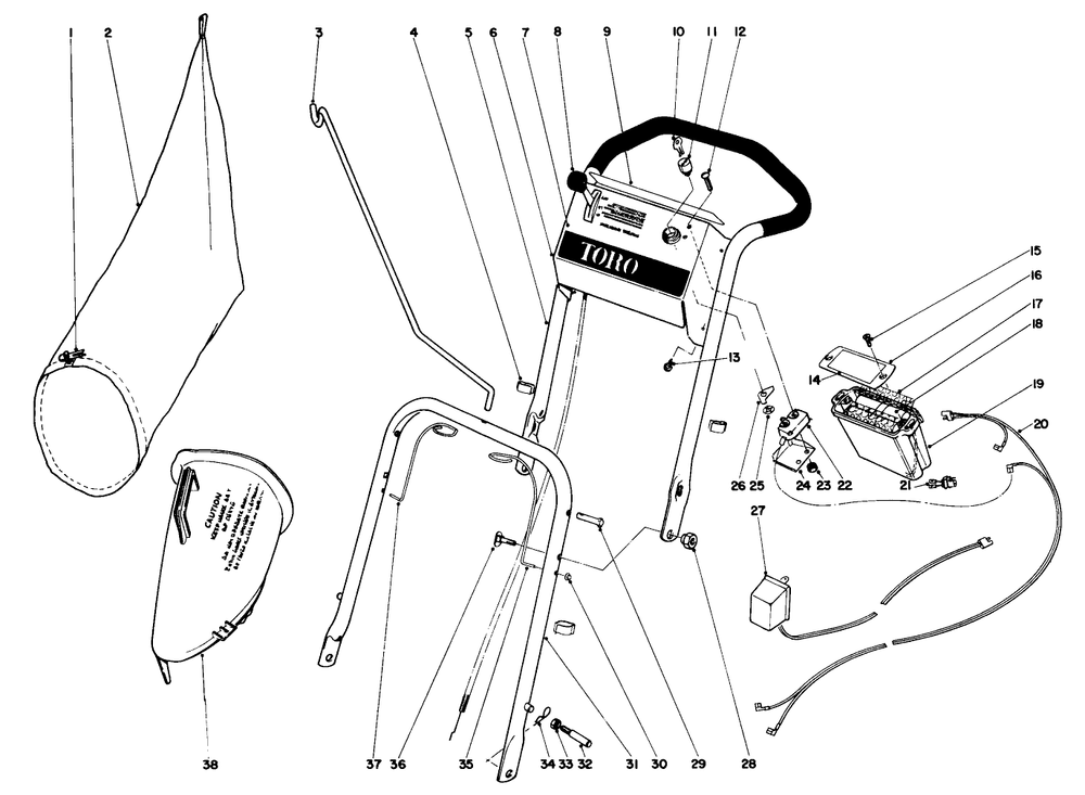 Handle Assembly Diagram and Parts List for 19373 3000001 - 3999999 Toro Lawn Mower