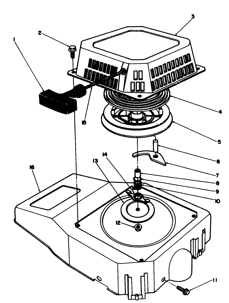 Recoil Assembly Diagram and Parts List for 20627C 7000001 - 7999999 Toro Lawn Mower