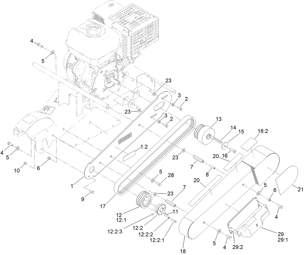 Belt Drive Assembly Diagram and Parts List for 22615G 413000000 - 999999999 Toro Stump Grinder
