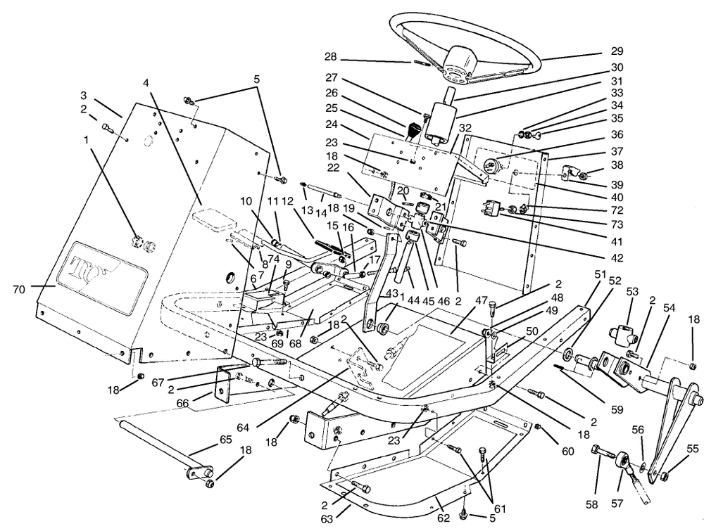 Frame & Steering Assembly Diagram and Parts List for 30612 790001 - 799999 Toro Lawn Tractor