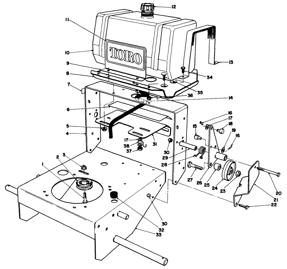 Frame Assembly Diagram and Parts List for 30103 8000001 - 8999999 Toro Lawn Tractor Accessories