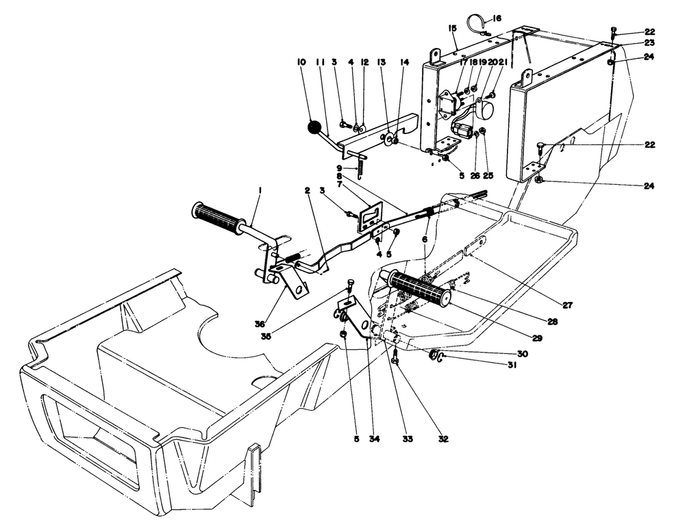 Brake & Clutch Pedal Assembly Diagram and Parts List for 57385 0000001 - 0999999 Toro Lawn Tractor