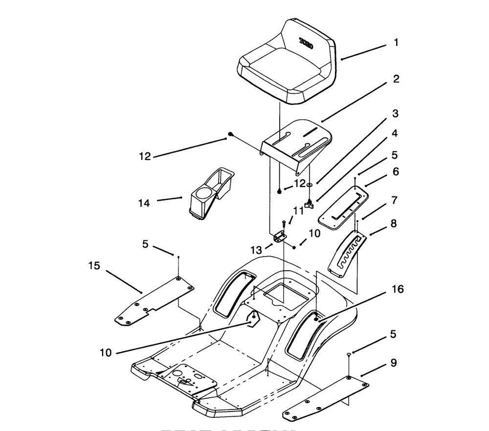 Seat Assembly Diagram and Parts List for 71191 4900001 - 4999999 Toro Lawn Tractor