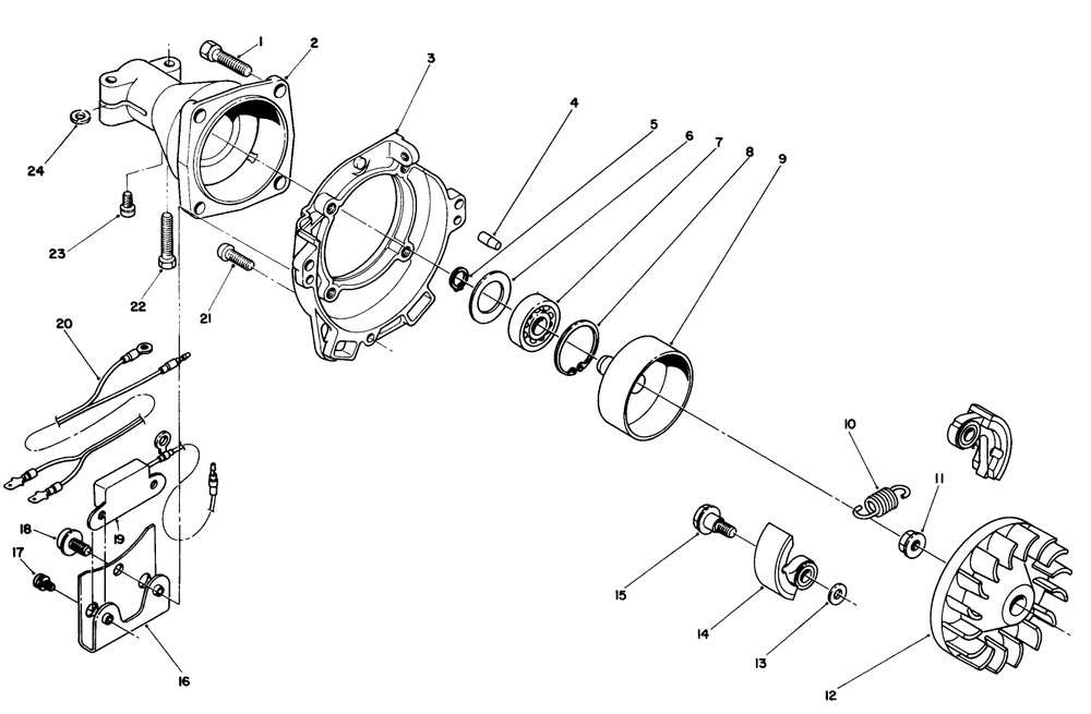 Clutch Case & Fan Assembly Diagram and Parts List for 51660 9000001 - 9999999 Toro Trimmer