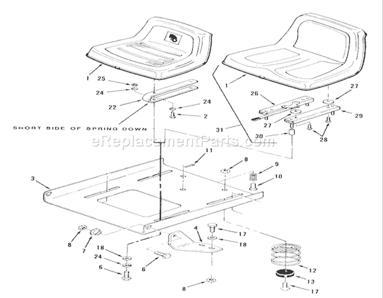 Seat And Suspension Diagram and Parts List for F2-09K401 1988 Toro Lawn Tractor