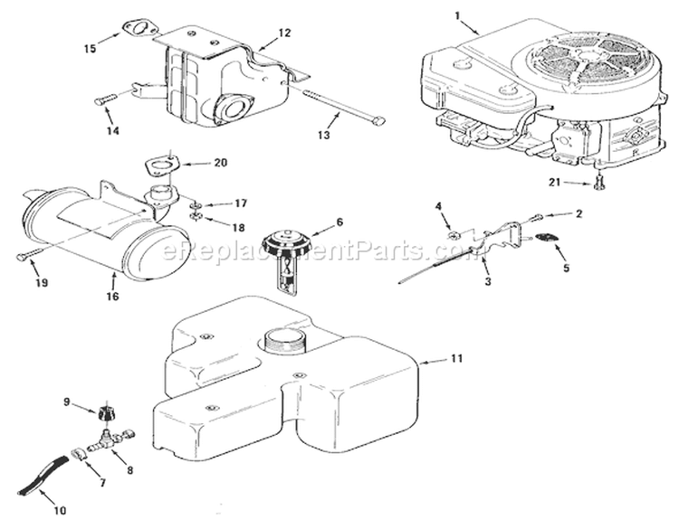 Engine, Fuel & Exhaust Systems Diagram and Parts List for F2-09K401 1988 Toro Lawn Tractor