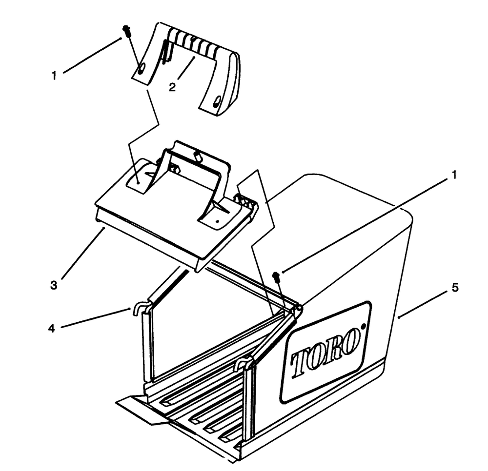 Grass Bag Assembly Diagram and Parts List for 20907B 3900001 - 3999999 Toro Lawn Mower