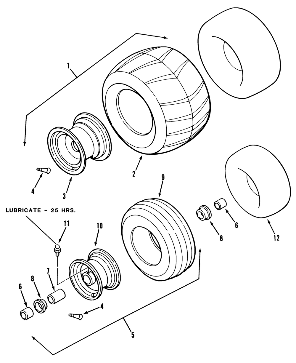 Wheels And Tires Diagram and Parts List for Z1-24OE03  Toro Lawn Tractor