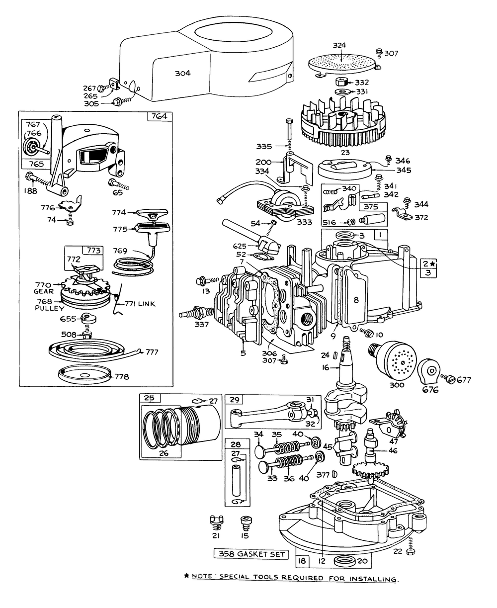 Engine Briggs & Stratton - Model 92908-1223-03 Diagram and Parts List for 16172 3000001 - 3999999 Toro Lawn Mower