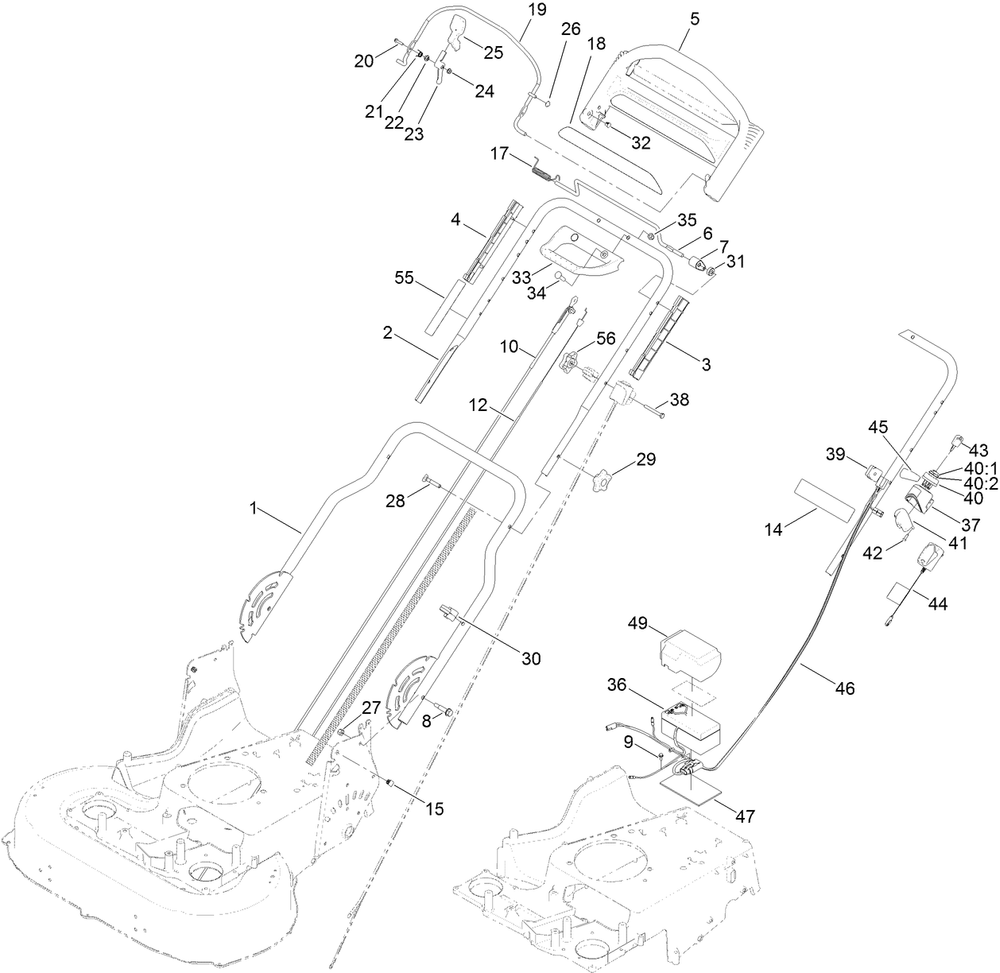 Handle And Electrical Assembly Diagram and Parts List for 20978 400000000 - 402099999 Toro Lawn Mower